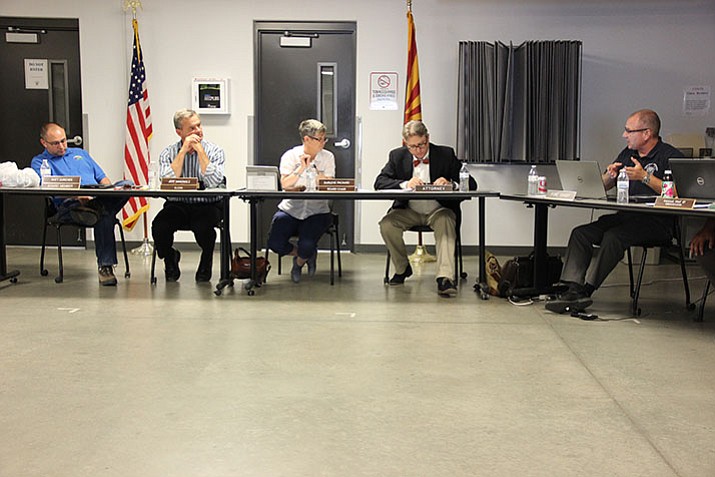Central Arizona Fire and Medical Authority (CAFMA) fire chief, Scott Freitag, addresses  the Central Yavapai Fire District board about allegations made against him and the board by one of the board’s members, ViciLee Jacobs. (Max Efrein/Courier)