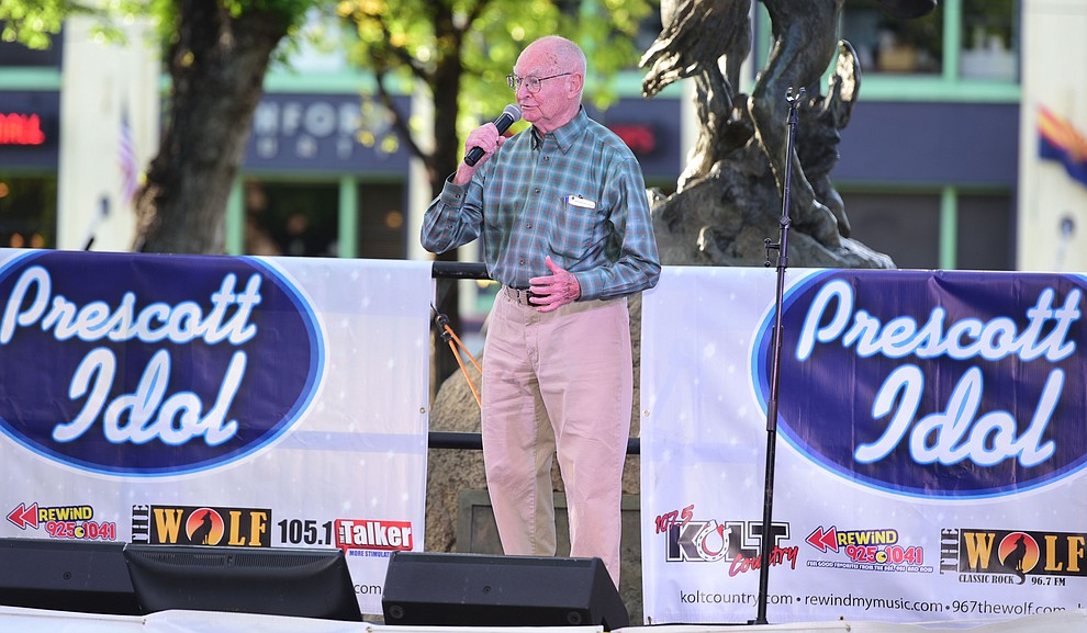 Clayton Miller sings "Unforgettable" in the first round of Prescott Idol 2017 Thursday, June 1 on the Yavapai County Courthouse Plaza. (Les Stukenberg/Courier)