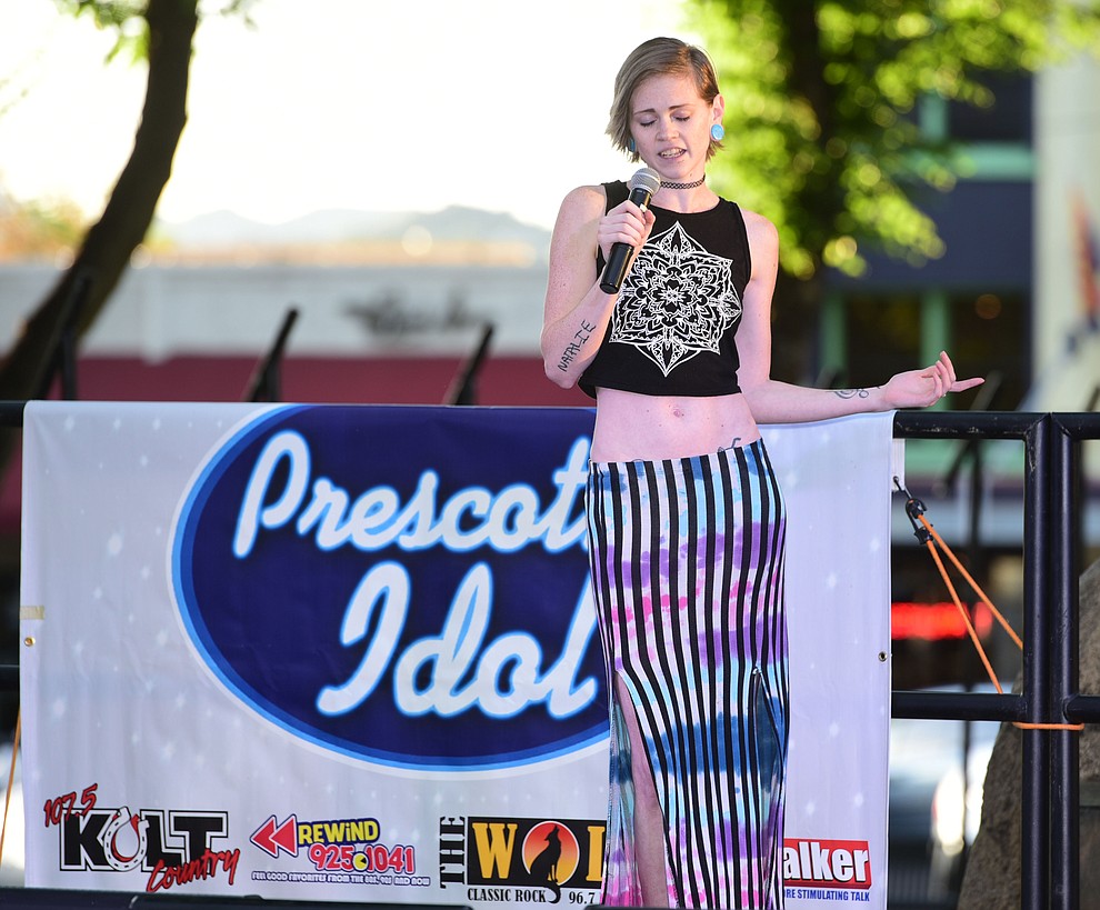 Nicolette Stefanic sings "What I Got" during the first round of Prescott Idol 2017 Thursday, June 1 on the Yavapai County Courthouse Plaza. (Les Stukenberg/Courier)