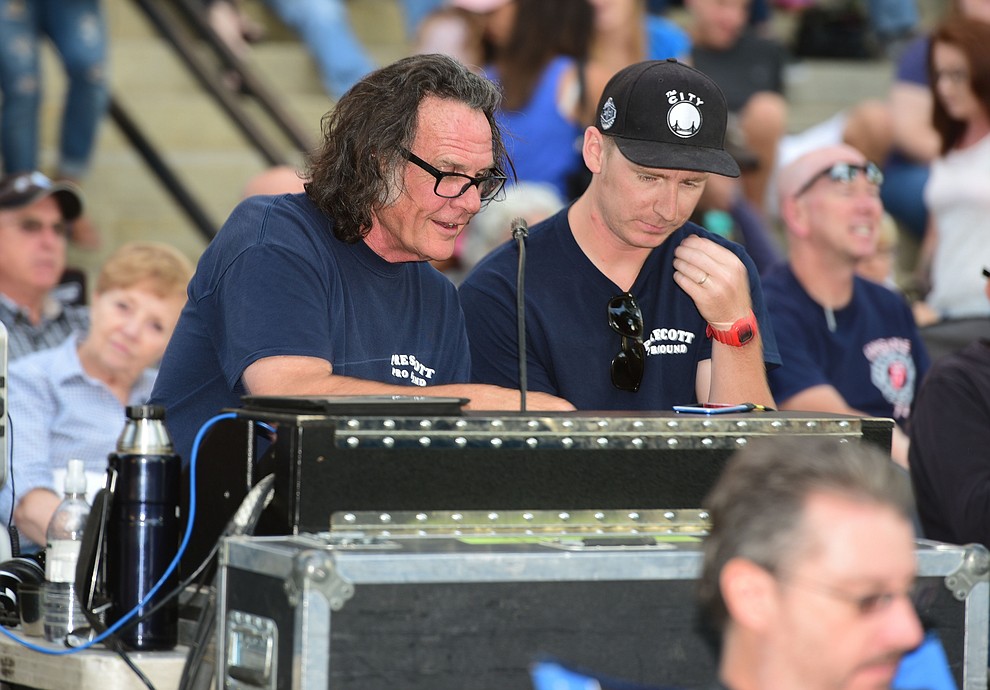 Prescott Pro Sound works the mixing board during the first round of Prescott Idol 2017 Thursday, June 1 on the Yavapai County Courthouse Plaza. (Les Stukenberg/Courier)