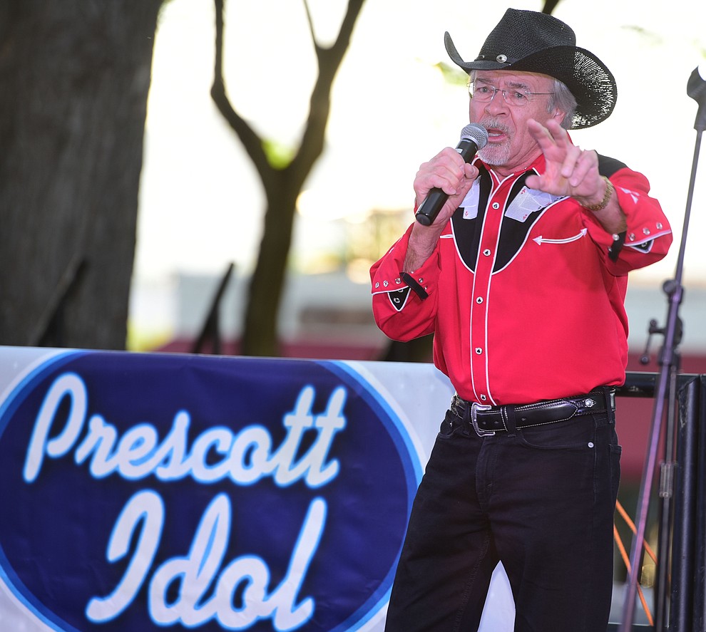 Paul Grunow sings "Neon Moon" during the first round of Prescott Idol 2017 Thursday, June 1 on the Yavapai County Courthouse Plaza. (Les Stukenberg/Courier)