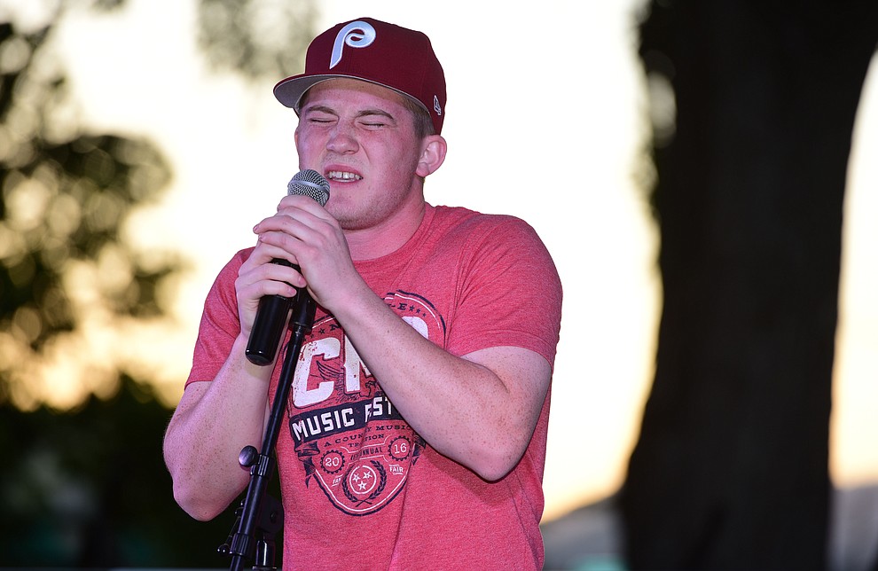 Ben Potts sings "Let me Down Easy" during the first round of Prescott Idol 2017 Thursday, June 1 on the Yavapai County Courthouse Plaza. (Les Stukenberg/Courier)