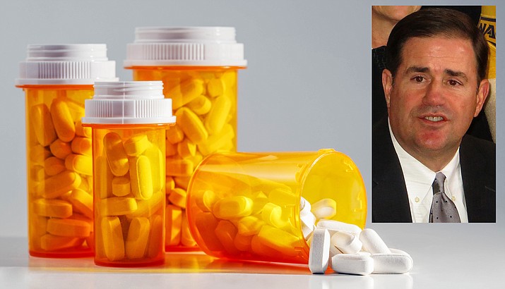 Gov. Doug Ducey (inset) has declared a state of emergency on opioid overdoses, a measure designed to get the state more information to determine what to do next -- including whether to follow the lead of two other states which have sued drug manufacturers.