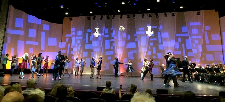 Yavapai College Jazz Band, at right, provides lively music for audience participation in swing dancing following the movie, “Alive and Kicking,” on June 9.