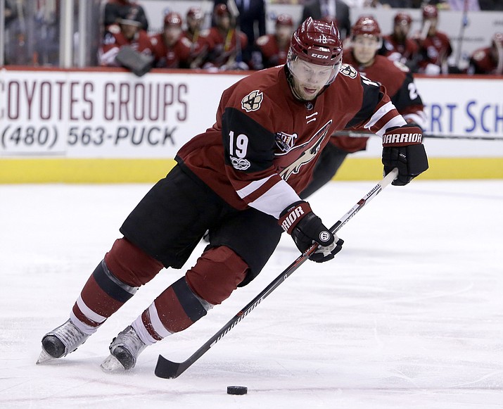 In this Feb. 26, 2017, file photo, Arizona Coyotes’ Shane Doan skates against the Buffalo Sabres in Glendale. The Coyotes will not offer Doan a contract for the upcoming season, leaving the longtime captain to decide whether to retire or join another team. (Rick Scuteri/AP file)