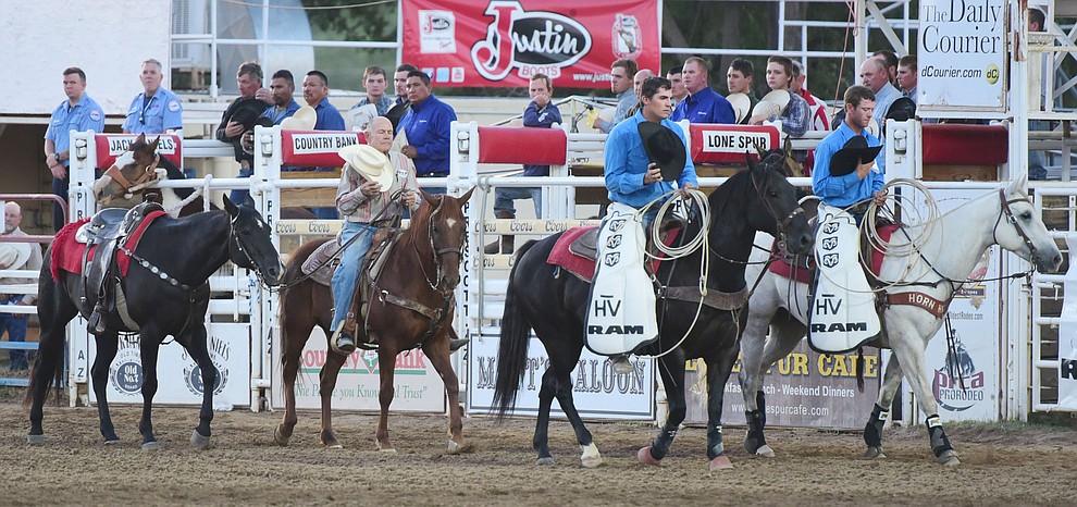 A tribute for Harry Vold during the opening performance of the Prescott Frontier Days Rodeo Wednesday, June 28 at the Prescott Rodeo Grounds.  (Les Stukenberg/Courier)