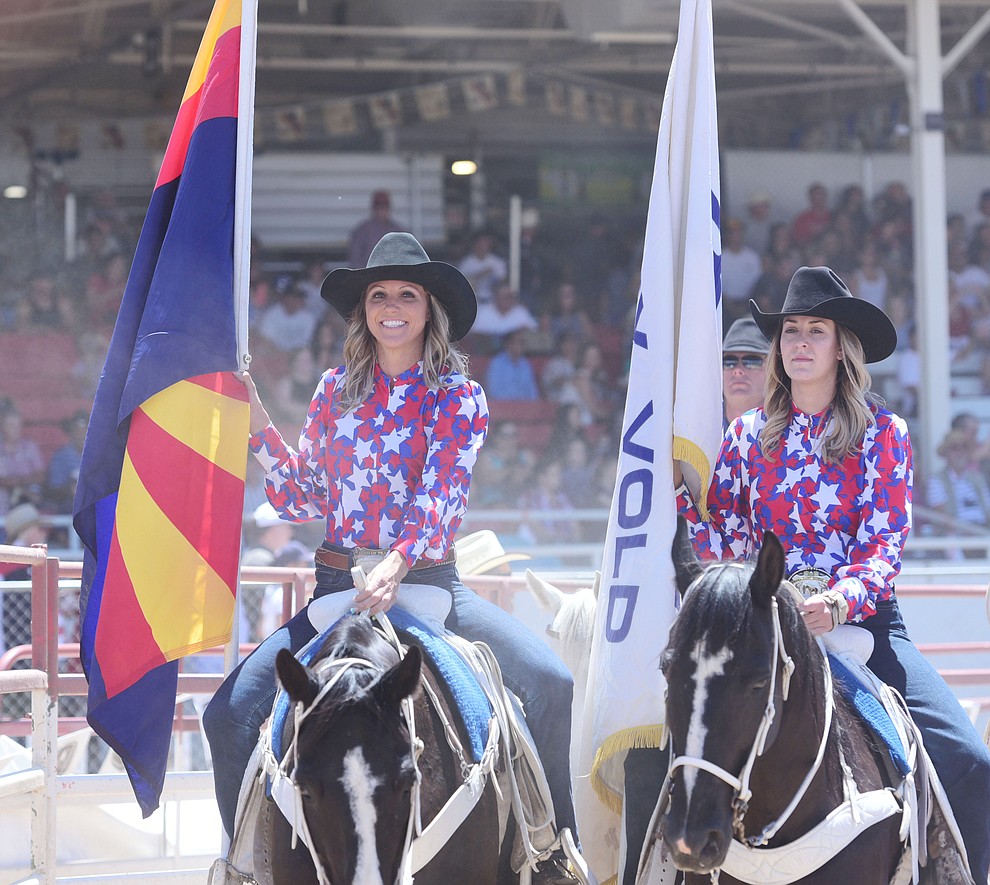 Leading in the grad entry during the 8th and final performance of the Prescott Frontier Days Rodeo Tuesday, July 4 at the Prescott Rodeo Grounds.  (Les Stukenberg/Courier)