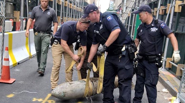 Workers at a construction site dug up what at first appeared to be an unexploded World War II-era bomb. It turned out to be a time capsule buried in 1985 by clubgoers and bartenders from Danceteria, a nightclub that helped launch Madonna's career. (New York Police Department)