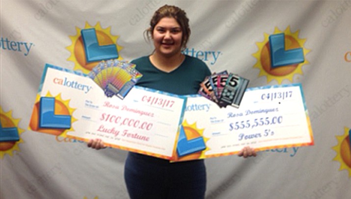 Nineteen-year-old Rosa Dominguez won $555,555 on a $5 scratch-off ticket purchased at a gas station. A few days later she bought another $5 scratch-off ticket at a different station and won $100,000.