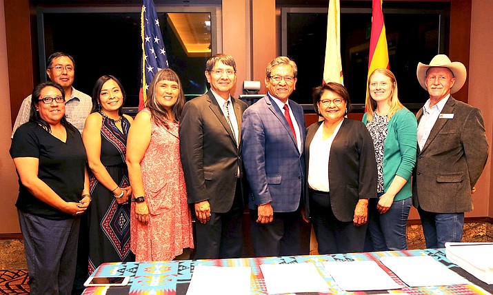 Navajo General Counsel Karis Begaye, Department Manager of Water Management Branch Jason John, Executive Director for Navajo Division of General Services Joelynn Ashley, Executive Director of Navajo Division of Natural Resources Bidtah Becker, Vice President Jonathan Nez, President Russell Begaye, Coconino County Supervisor for District 5 Lena Fowler, Attorney for Navajo Department of Justice April Quinn, Coconino County Supervisor for District 4 Jim Parks. Submitted photo