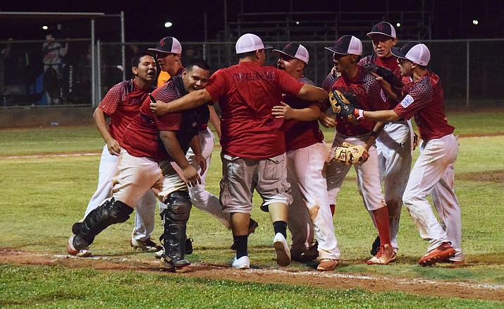 Verde Valley Little Leaguers celebrate winning the District 10 championship on Tuesday night in Camp Verde. Verde Valley defeated Williams 12-9 in the first championship game to win the title after Williams scored six runs in the sixth and seventh to force extra frames. (VVN/James Kelley)