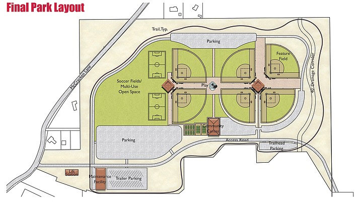 Kimley Horn’s design for the Town of Camp Verde’s proposed community park, which would be built east on SR 260 off McCracken Lane. (Courtesy of the Town of Camp Verde)

