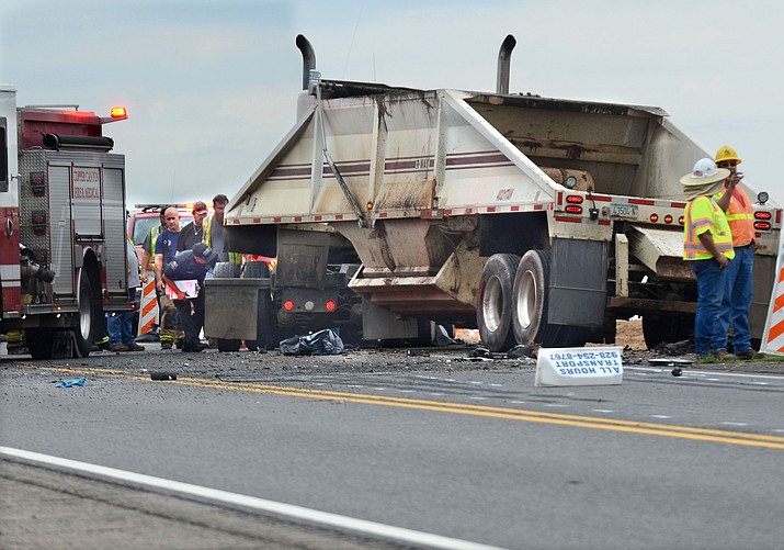 Around 6:16 a.m. Tuesday, the Camp Verde Marshal’s Office deputies responded to a serious two-vehicle accident involving the passenger transport van and a tractor-trailer. The driver of the van didn't survive. (VVN/Vyto Starinskas)