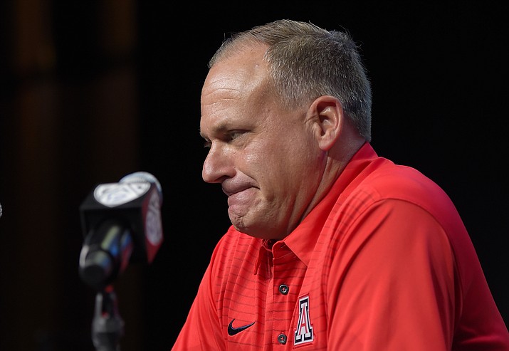 Arizona head coach Rich Rodriguez speaks to reporters during the Pac-12 media day Wednesday, July 26, 2017, in Los Angeles. (Mark J. Terrill/AP)