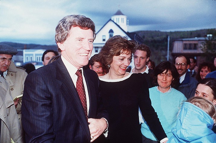 Gary Hart and his wife Lee in Littleton, N.H. on the night of May 06, 1987. This was the first time the two were seen together after the Donna Rice controversy. News of an affair derailed Hart's 1988 presidential campaign.(AP file photo/Toby Talbot)