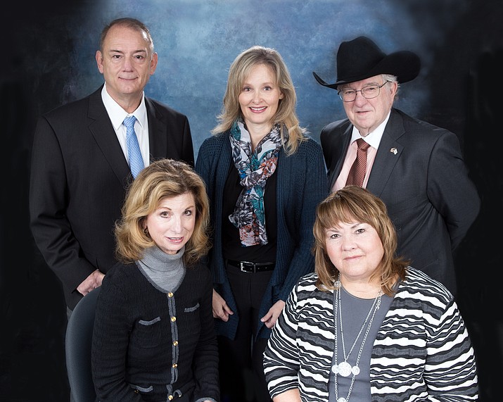 Members of the Yavapai College District Governing Board: (Left to right, back to front) Steve Irwin, Dr. Patricia McCarver, Ray Sigafoos, Dr. Connie Harris and Deb McCasland.