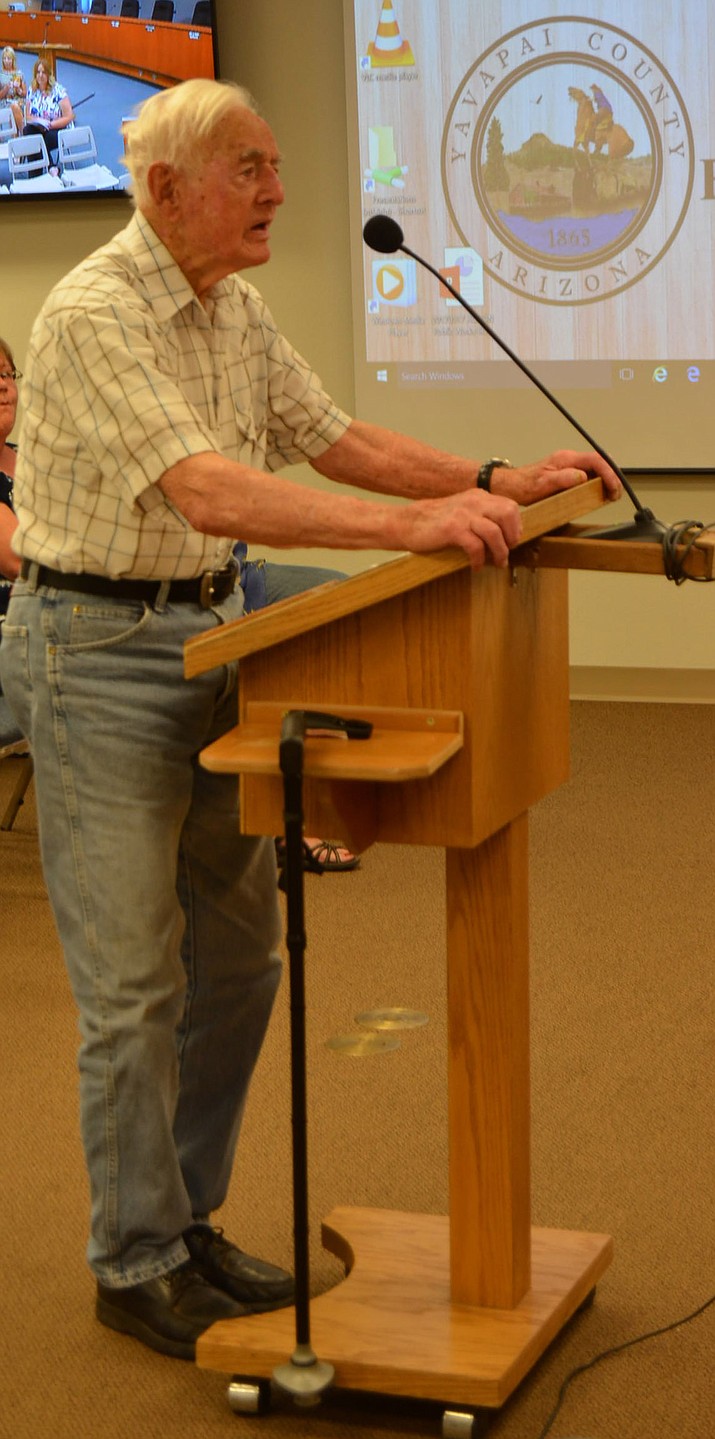 Yavapai County Board of Supervisors presented Leonard Chester Nawroci with a Yavapai County Flag, flown over the Prescott Courthouse, on June 15, 2017 in honor of his 100th birthday and thanking him for his service to our country in WWII. 