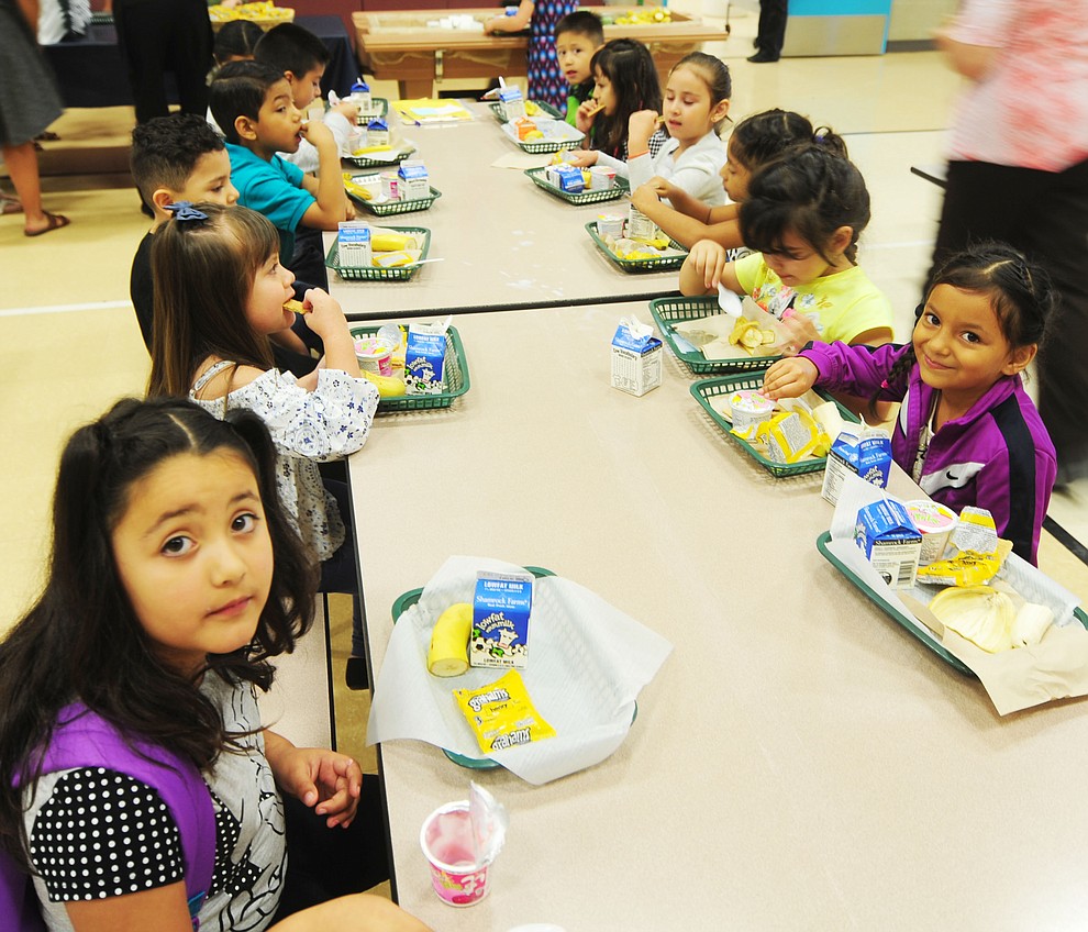 Students enjoy their breakfast on the first day of school at Territorial Elementary School in Chino Valley Tuesday, August 8. (Les Stukenberg/The Daily Courier).