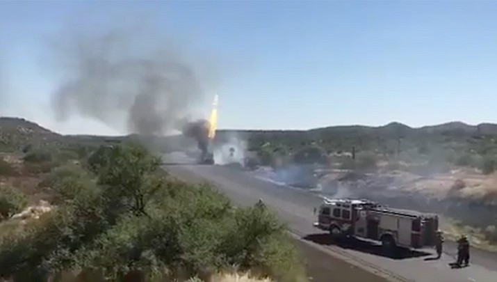 A propane truck fire near Table Mesa Road has closed both directions of Interstate 17 north of the Valley. (ADOT video image)