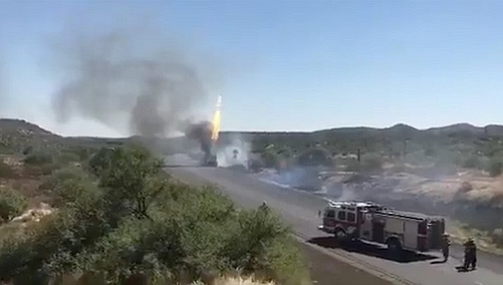 A propane truck fire near Table Mesa Road forced the closure of Interstate 17 in both directions north of the Valley Tuesday evening. The interstate was reopened early Wednesday morning. (ADOT video image)