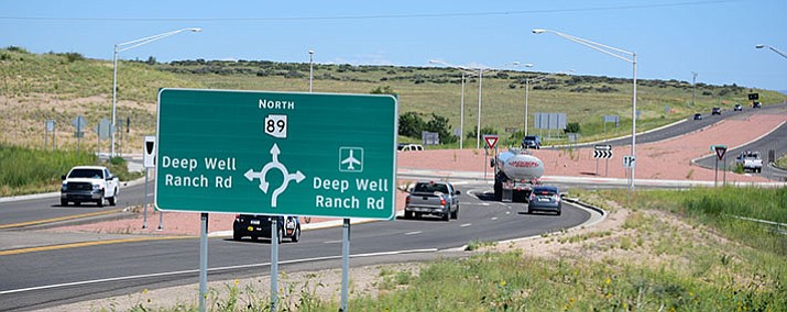 Traffic enters the roundabout on Highway 89 where the future Deep Well Ranch subdivision will be centered.  (Les Stukenberg/The Daily Courier)
