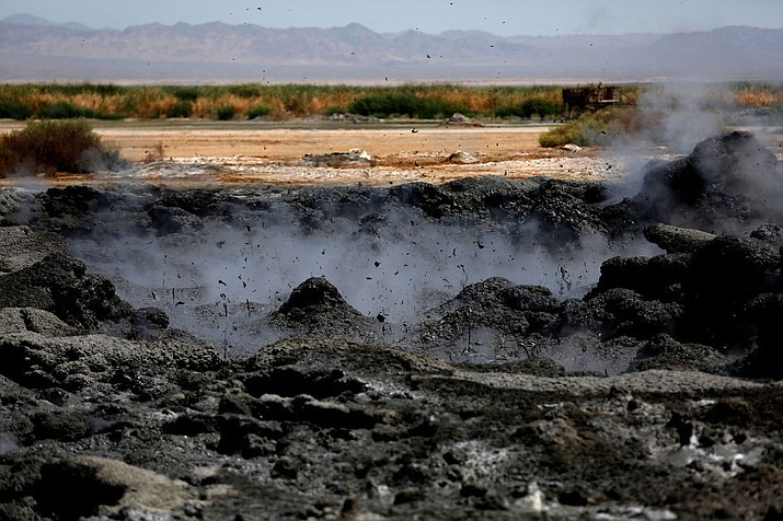 In some places, the Salton Sea's receding waterline has uncovered thermal fields studded with boiling mud pots spewing clouds of steam and sulfur dioxide gas.