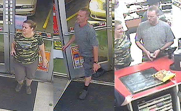 The Yavapai County Sheriff’s Office released these photos of two suspects believed to have used counterfeit money to make purchases at a Circle K in Mayer.