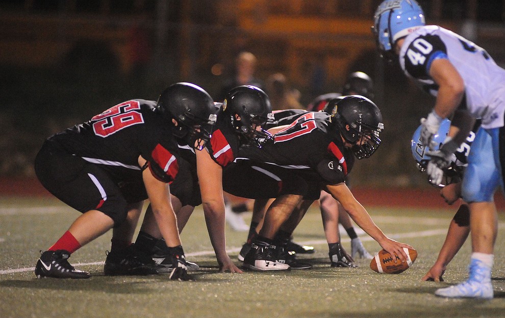 Bradshaw Mountain's offensive line as the Bears take on the Cactus Cobras in Prescott Valley Friday, August 25. (Les Stukenberg/The Daily Courier).