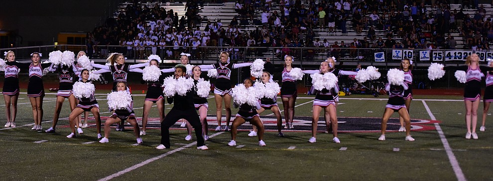 Bradshaw Mountain's cheer squad performs at halftime as the Bears take on the Cactus Cobras in Prescott Valley Friday, August 25. (Les Stukenberg/The Daily Courier).