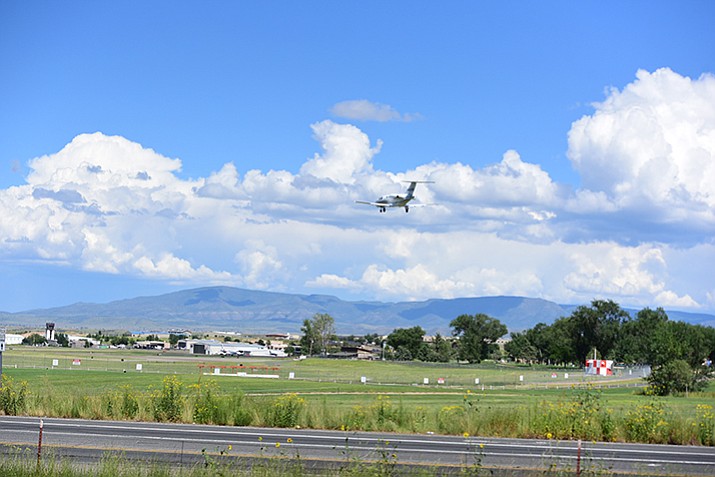 Air traffic would fly over property where as many as 600 apartments could be built as part of the Deep Well Ranch development. During the Prescott Planning and Zoning Commission’s public review of the project this week talk centered on the development’s potential impacts on the airport. (Les Stukenberg/Courier)