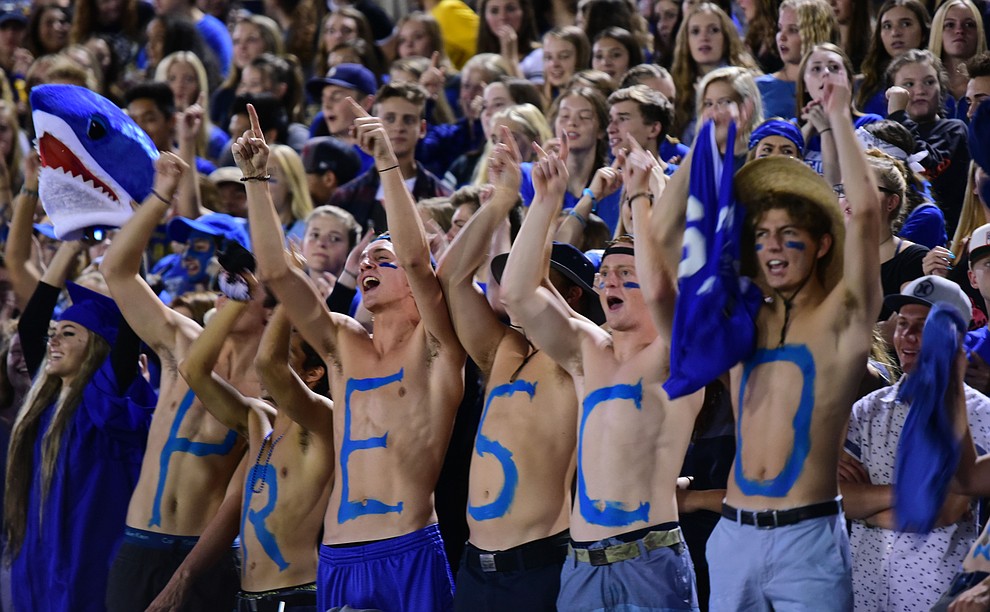 Prescott's fans celebrate a first half touchdown as the Badgers take on the Marcos de Niza in Prescott Friday, August 25. (Les Stukenberg/The Daily Courier).