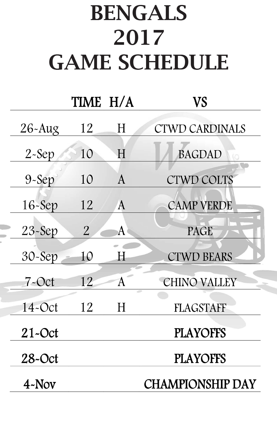 One Page 2017 NFL Schedule