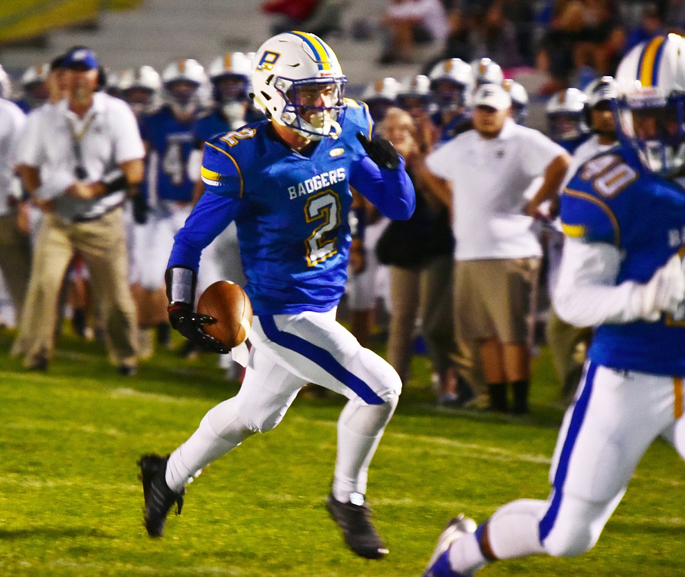 Prescott's John Chaffeur runs for a touchdown as the Badgers play Moon Valley in the 2017 Homecoming game Friday, September 15 in Prescott. (Les Stukenberg/Courier).