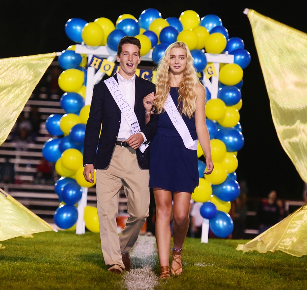 Prescott Homecoming Royalty freshman Duke and Duchess Nate Wright and Kate Radovich during halftime of the 2017 Homecoming game Friday, September 15 in Prescott. (Les Stukenberg/Courier).