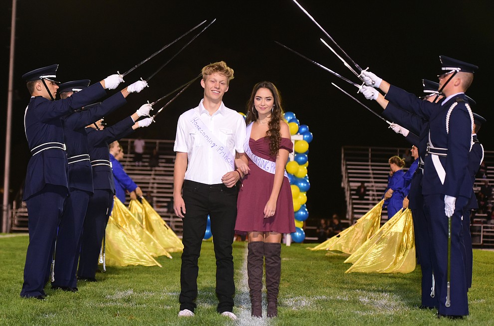 Prescott Homecoming Royalty juniors Prince and Princess Ethan Benner and Megan Collett during halftime of the 2017 Homecoming game Friday, September 15 in Prescott. (Les Stukenberg/Courier).