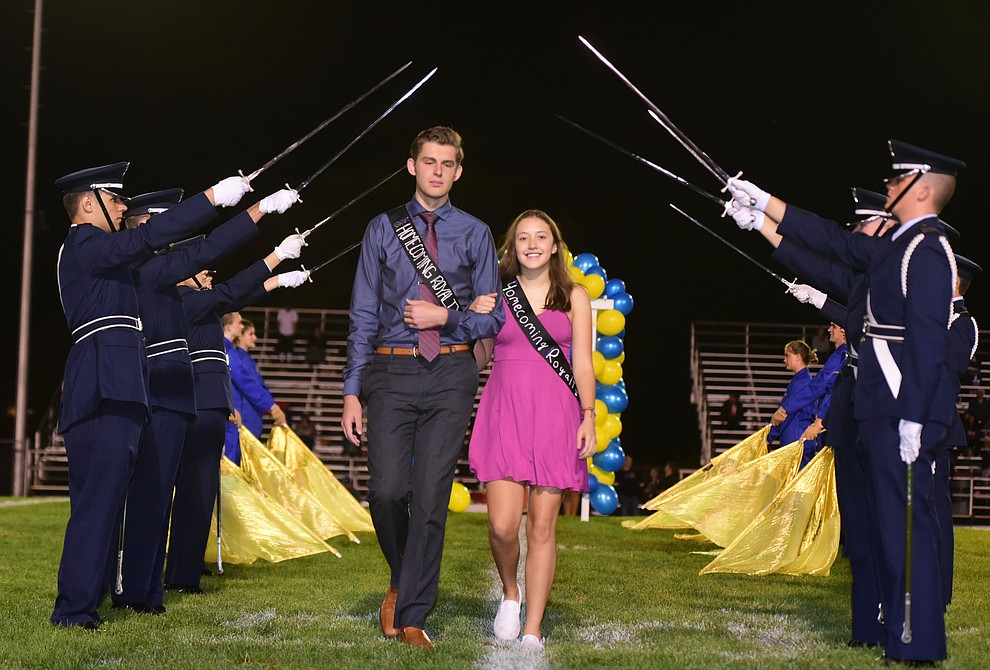 Prescott's Homecoming Royalty Ryan Dalton and Elena Kaoni during halftime as the Badgers play Moon Valley in the 2017 Homecoming game Friday, September 15 in Prescott. (Les Stukenberg/Courier).