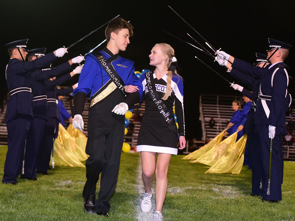 Prescott's Homecoming Royalty Wesley Bradstreet and Hannah Wells during halftime as the Badgers play Moon Valley in the 2017 Homecoming game Friday, September 15 in Prescott. (Les Stukenberg/Courier).