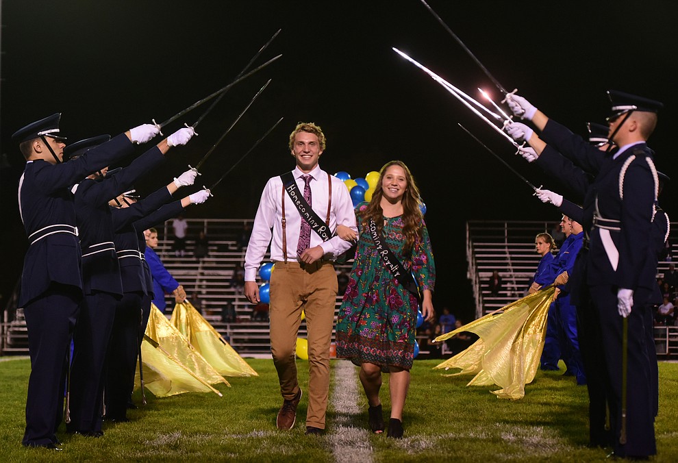 Prescott's Homecoming Royalty Dallin Jex and Makenna Jex during halftime as the Badgers play Moon Valley in the 2017 Homecoming game Friday, September 15 in Prescott. (Les Stukenberg/Courier).