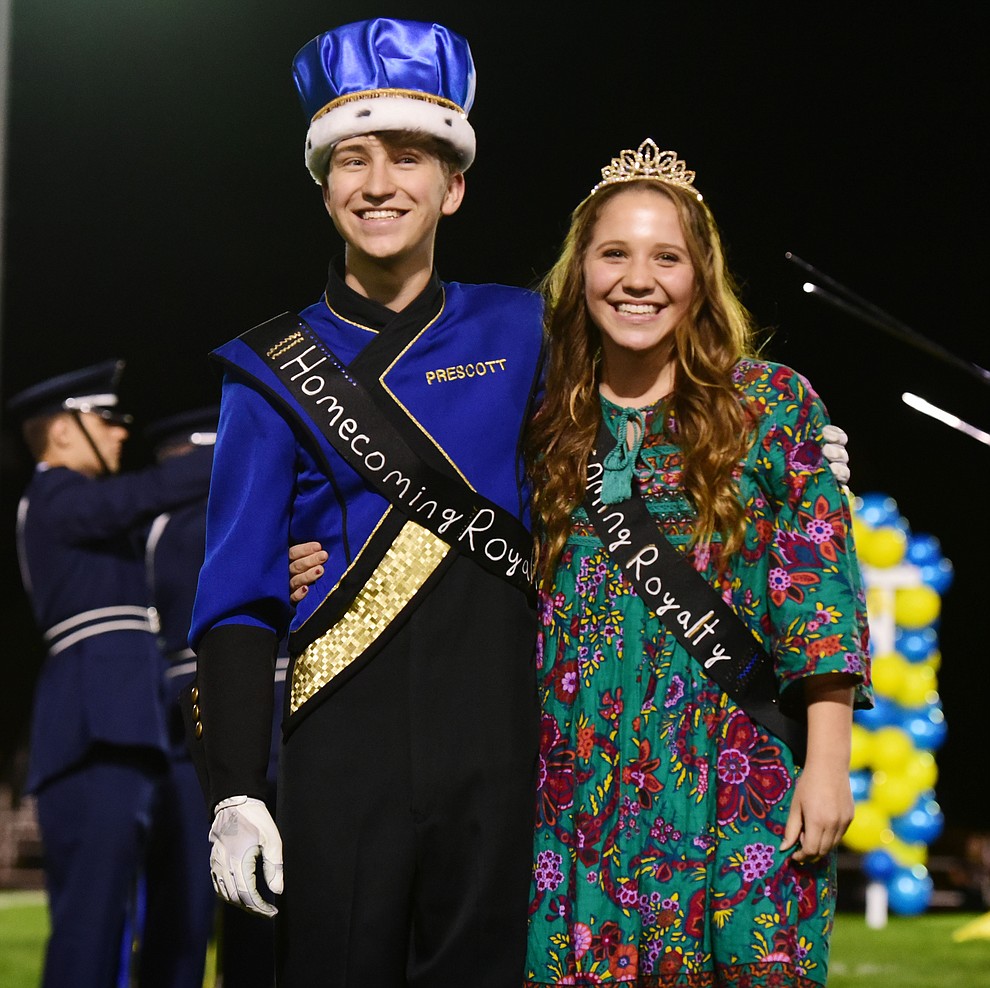 Prescott's Homecoming King and Queen Wesley Bradstreet and Makenna Jex as the Badgers play Moon Valley in the 2017 Homecoming game Friday, September 15 in Prescott. (Les Stukenberg/Courier).