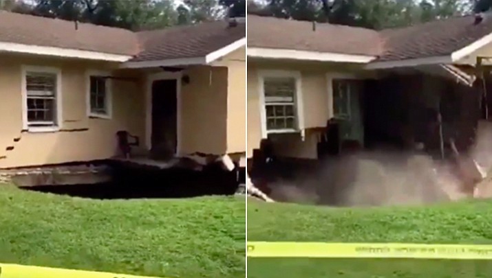 Garry, 71, and Ellen Miller, 69, had lived at the Apopka, Florida home for 49 years and just survived the wrath of Hurricane Irma. On Monday, they noticed a small crack in the sidewalk behind their home. (Still images from Elena Hale video)