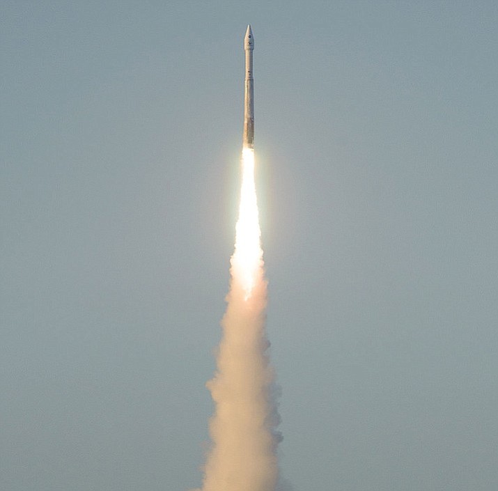 The United Launch Alliance Atlas V rocket carrying NASA’s Origins, Spectral Interpretation, Resource Identification, Security-Regolith Explorer (OSIRIS-REx) spacecraft lifts off from Space Launch Complex 41 Sept. 8, 2016, at Cape Canaveral Air Force Station in Florida. (Photo courtesy of NASA)
