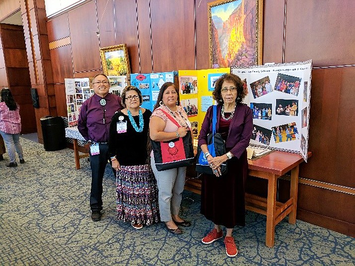 Eleanor Thomas, Elrita Harvey, Alice Benally and Jonas Yazzie wait for the next session to start at the 5th annual Johnson-O’Malley conference last week in Flagstaff.  The conference emphasized the importance of involving parents and Navajo values  n the education of Navajo children. Photo/Pat Carr