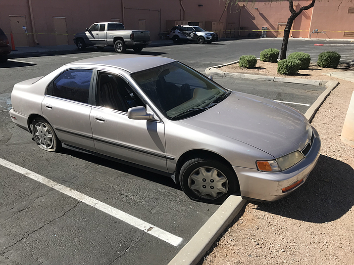 The car from which shots were fired at DPS troopers Sunday morning. The vehicle, reported stolen out of New Mexico, was stopped traveling at a high rate of speed north of Black Canyon City. (DPS/Courtesy)