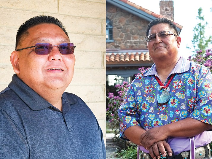 Candidates running for vice chairman of the Hopi Tribe attended a debate at Hopi High School Oct. 11. from left: Lamar Keevama and Clark Tenakhongva. 