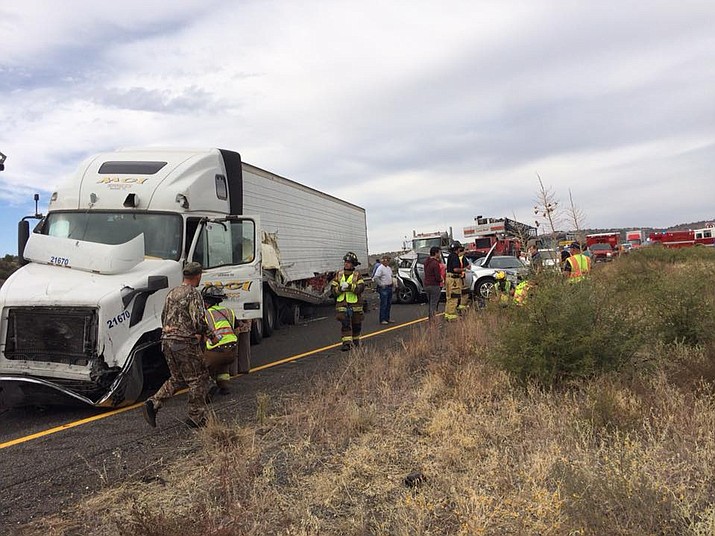 Two different collisions on I-17 near the SR 179 Sedona exit has traffic at a standstill. Seen here is the second accident emergency personnel responded to Monday afternoon. (VVN/Vyto Starinskas)

