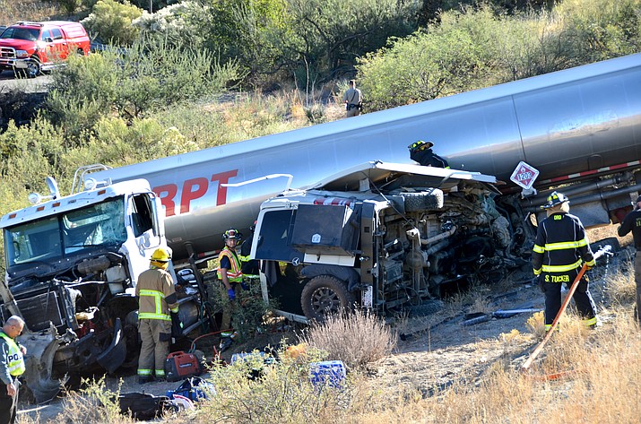 According to the Arizona Department of Public Safety, the fatal collision occurred Wednesday afternoon when the diesel truck was taking the exit at milepost 287. The driver attempted to slow but told DPS that the brakes were not responding. (VVN/Vyto Starinskas)