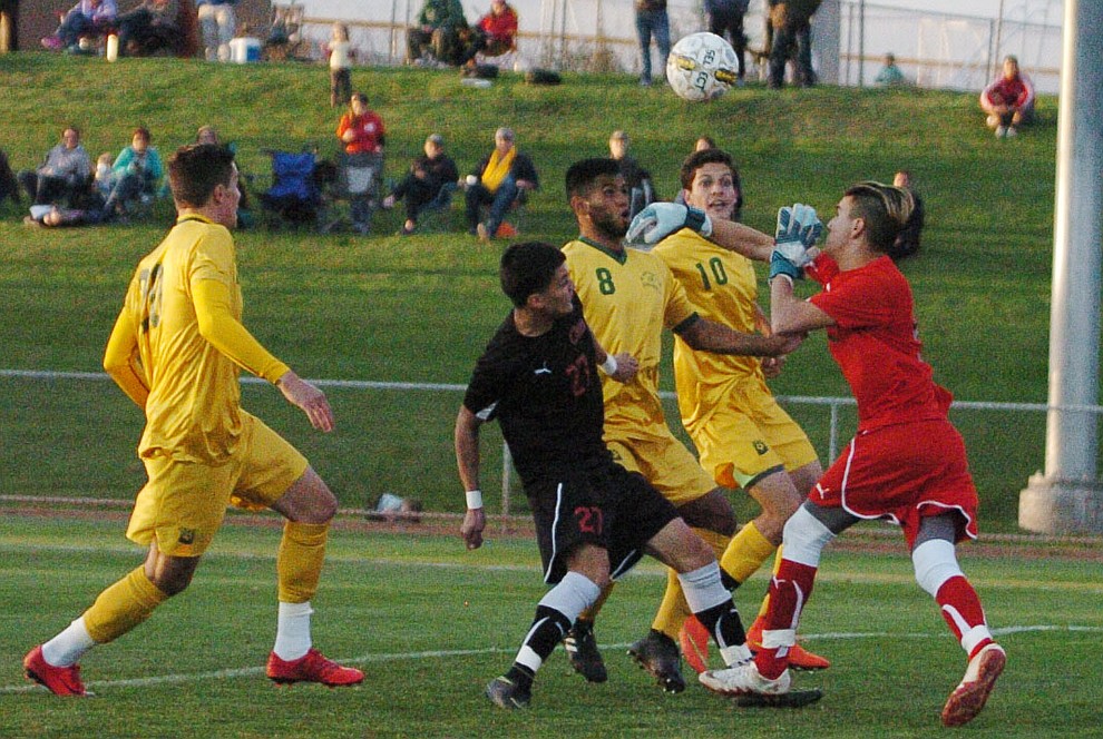 Yavapai put pressure on from the start as the Roughriders take on Waubonsee Community College in the opening round of the NJCAA Division 1 National Championship Tuesday night in Prescott Valley. (Les Stukenberg/Courier)
