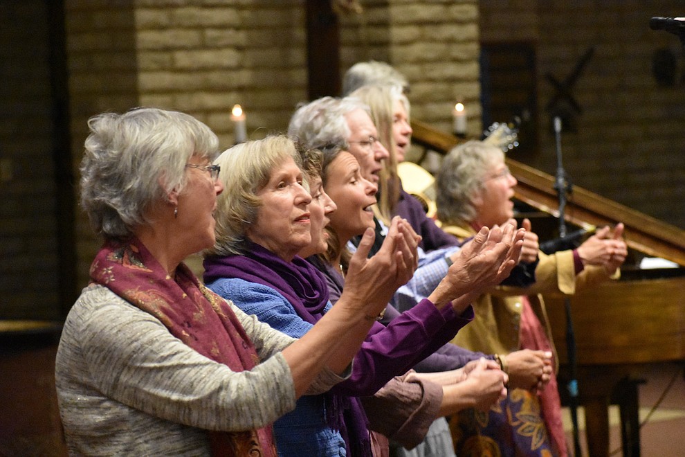 Members of Prescott Sufi Circle perform a Sufi prayer song and dance during the fourth annual interfaith Celebration of Thanks performance on Nov. 16, 2017 at Sacred Heart Church in Prescott. (Richard Haddad/WNI)