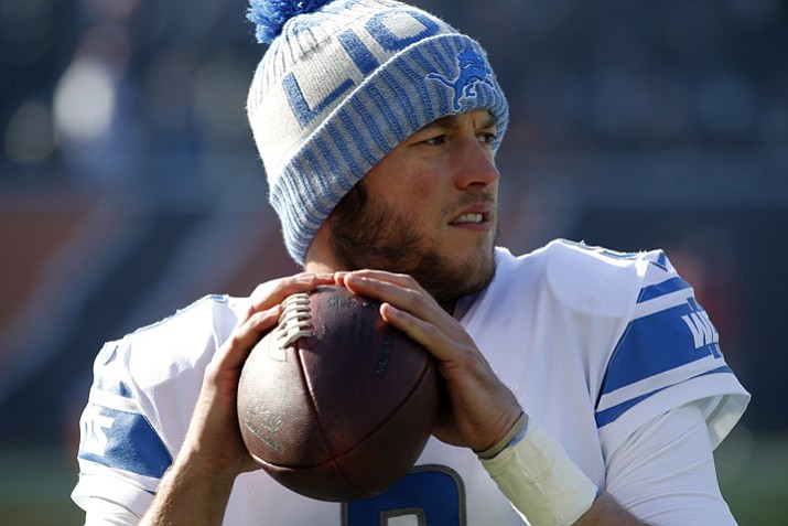 Detroit Lions quarterback Matthew Stafford warms up before an NFL football game against the Chicago Bears, Sunday, Nov. 19, 2017, in Chicago. (Charles Rex Arbogast/AP)