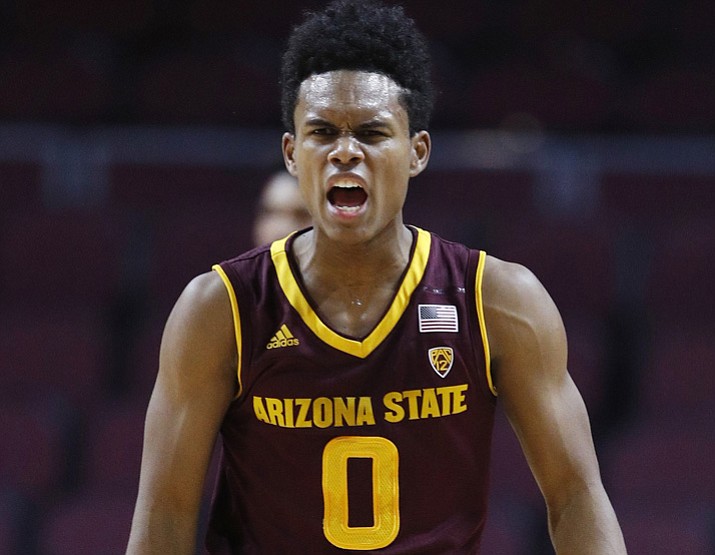 Arizona State’s Tra Holder reacts after a play against Xavier during the first period against Xavier on Friday, Nov. 24, 2017, in Las Vegas. (John Locher/AP)